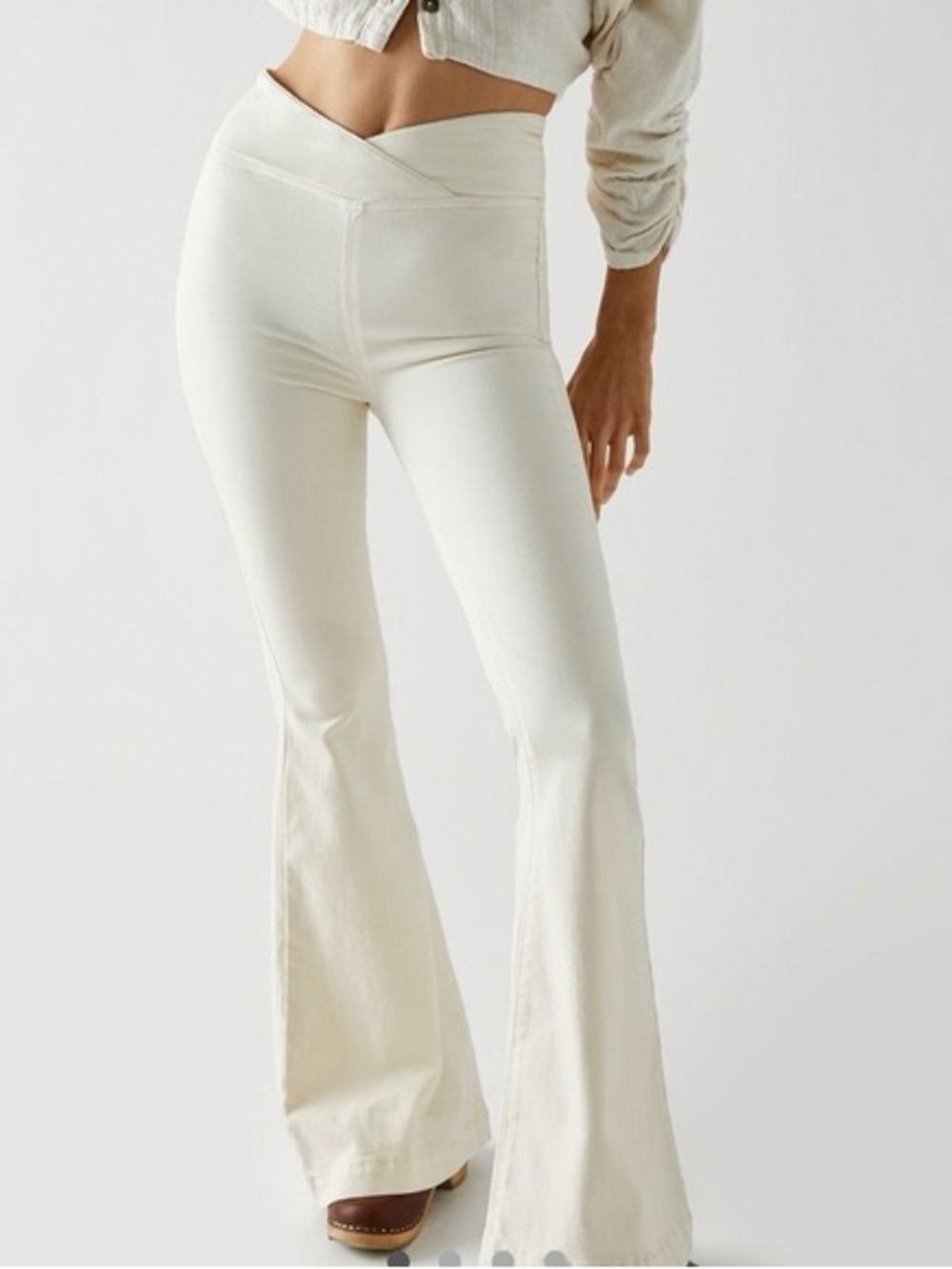 Free People Cream Cross Waist Flare Pull On Jean